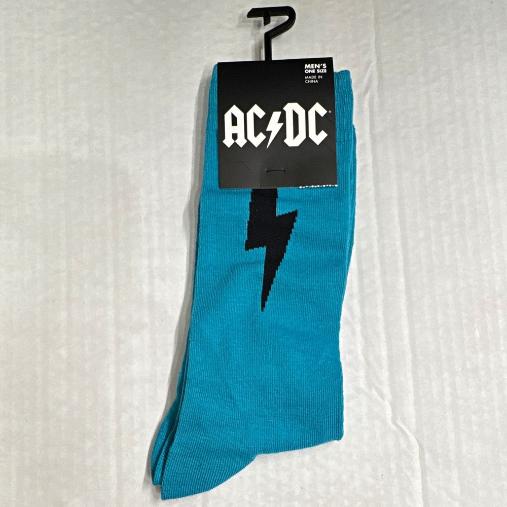 AC/DC Crew Socks Mens One Size Blue/Black Cotton 1 Pair Music Rock